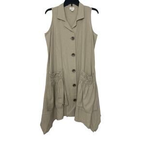 For Cynthia Lagenlook Linen Blend Midi Shirt Dress Artsy Asymmetrical Relaxed M